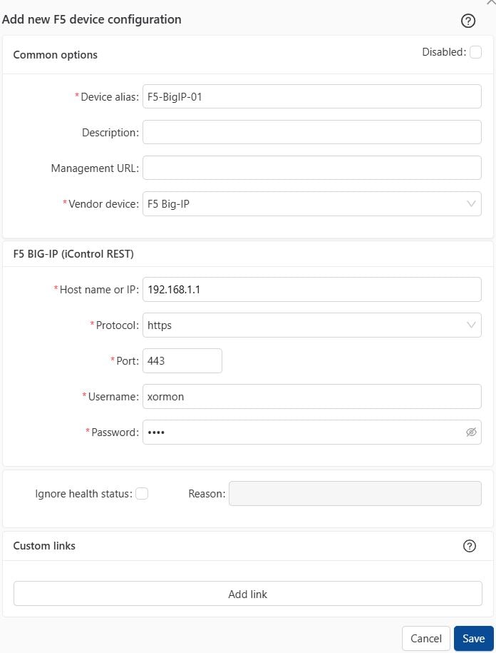 F5 Big-IP monitoring configuration