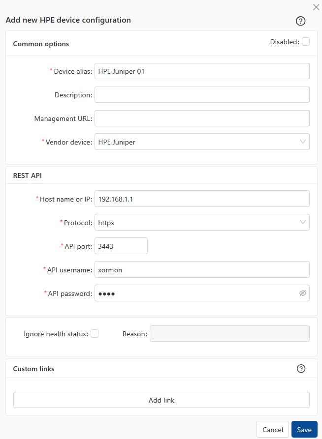 HPE Juniper monitoring configuration
