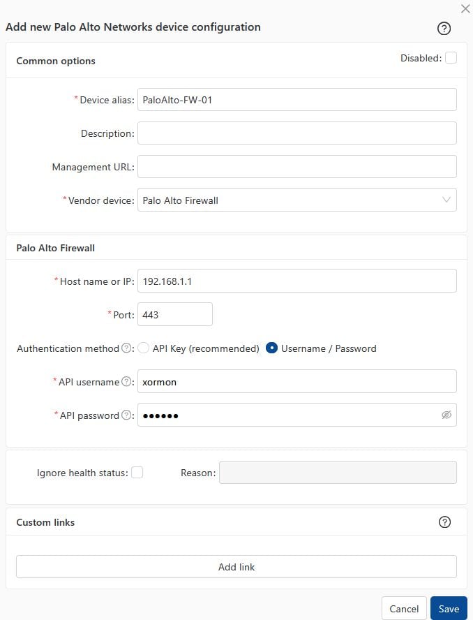 Palo Alto monitoring configuration
