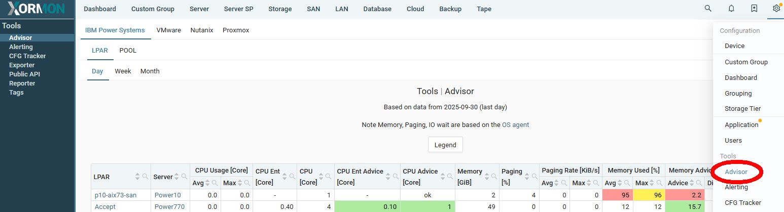 Resource Configuration Advisor main menu